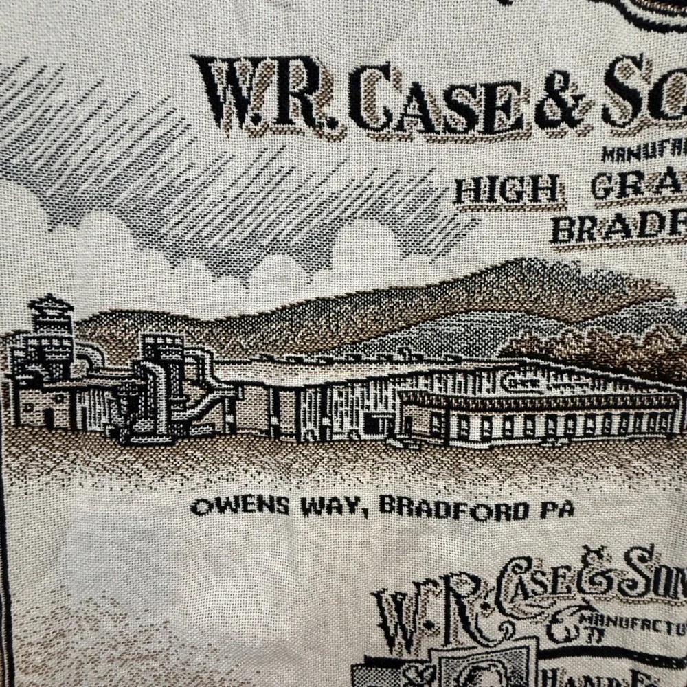 Vintage W.R. Case & Sons Cutlery Co. Woven Tapestry Throw Blanket Souvenir 48x60